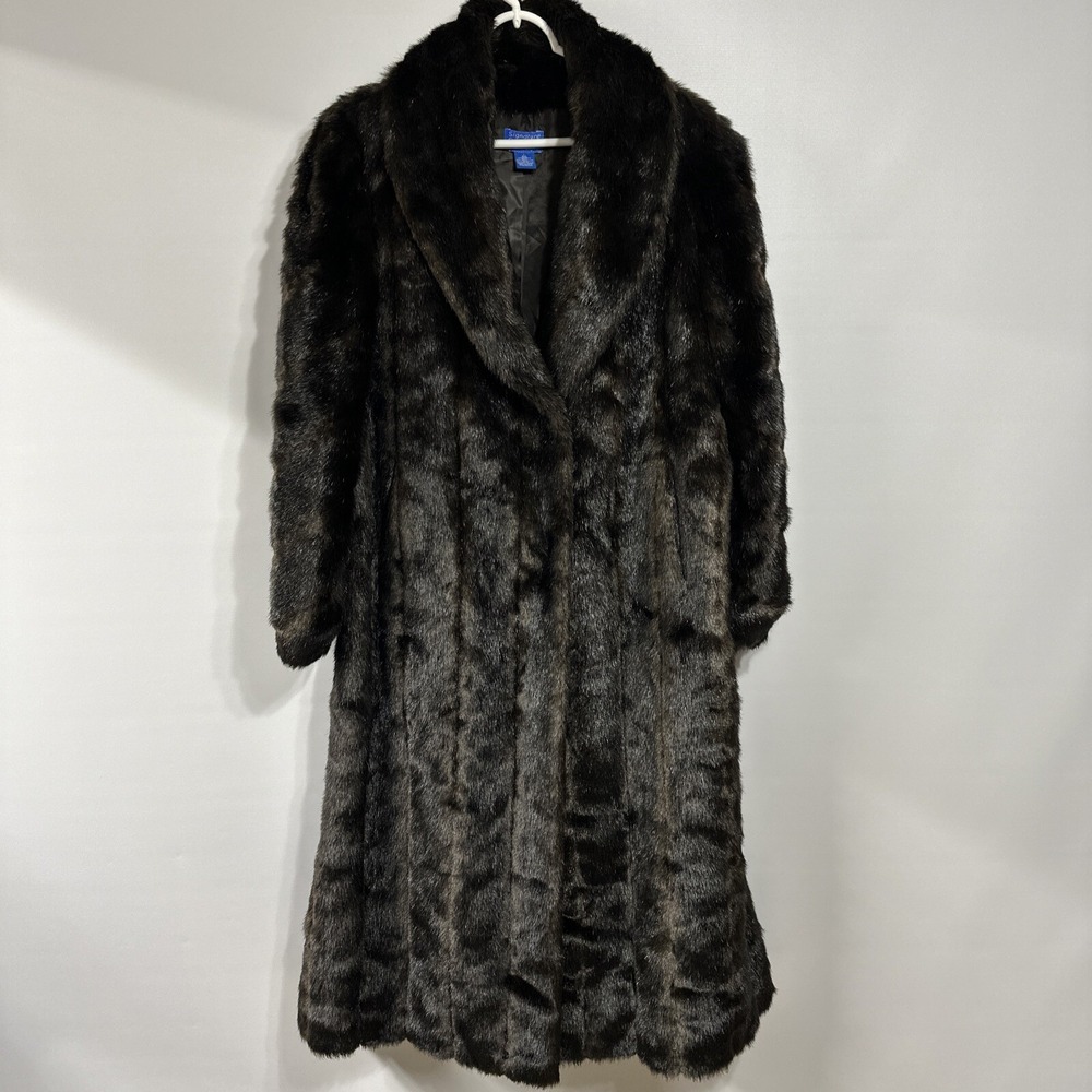 Vintage Vicki Wayne Faux Fur Trench Overcoat Coat Size Large Mob Wife Modacrylic